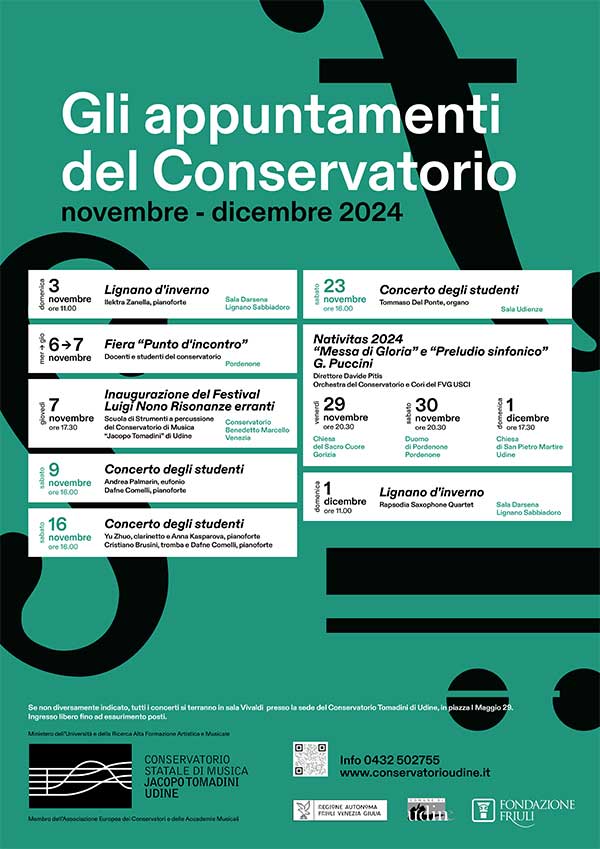 Appuntamenti del Conservatorio. Novembre e dicembre 2024